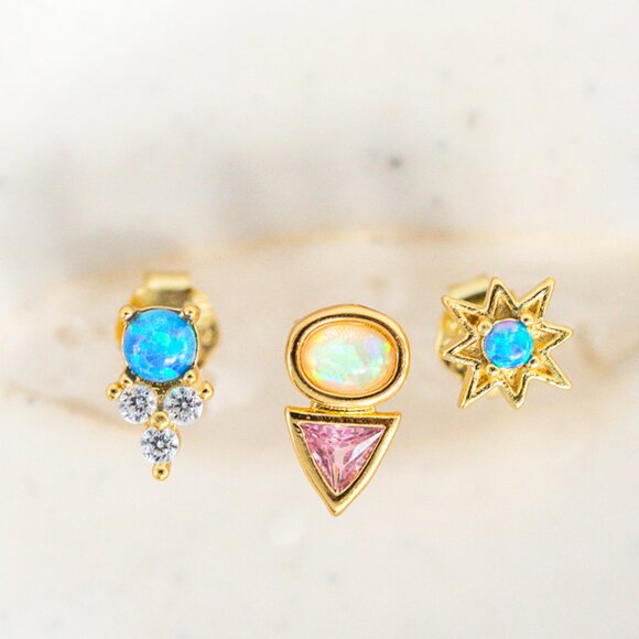 Tiny Stud Earrings Opal and Crystal Stud Earrings Dainty Ear Stack Studs PRETTY - Picture 13 of 15